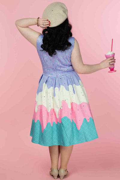 A model wearing a Summer Sprinkles Ice Cream Cone Swing Dress