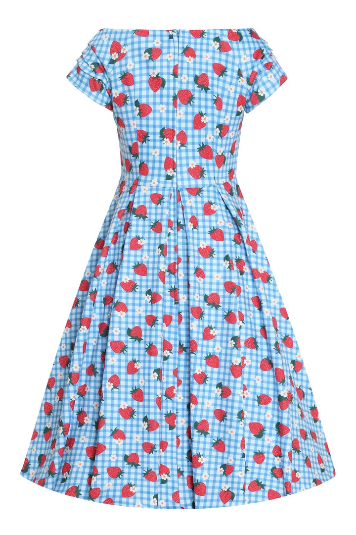 Summer Strawberry Blue Gingham Dress