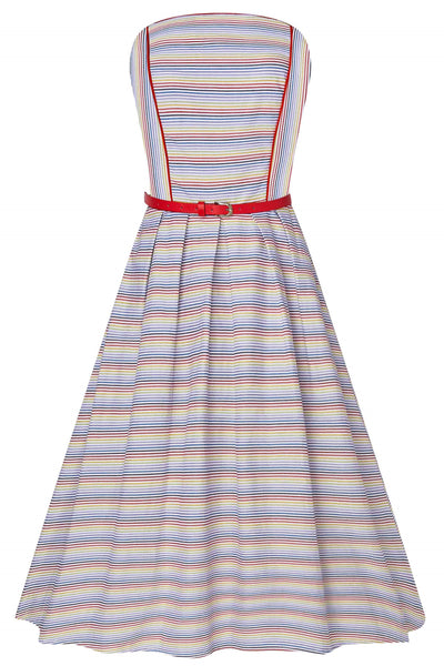 Front view of Summer Striped Strapless Dress