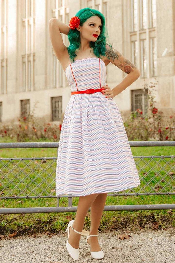 Evie Summer Striped Strapless Dress - Main Image
