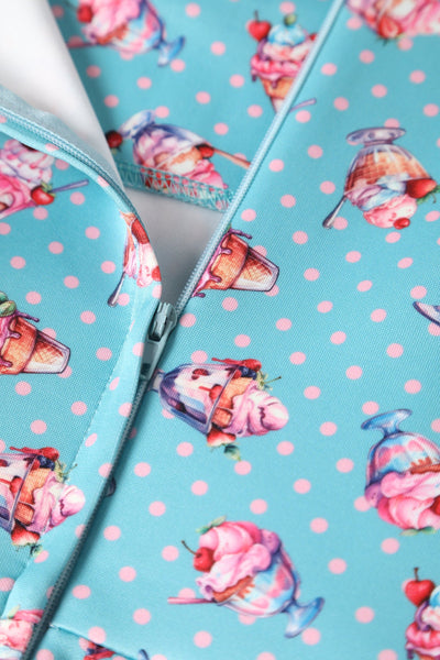 Close up view of Sundae Blue Flared Dress