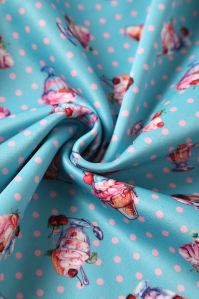 Close up view of Sundae Blue Flared Dress