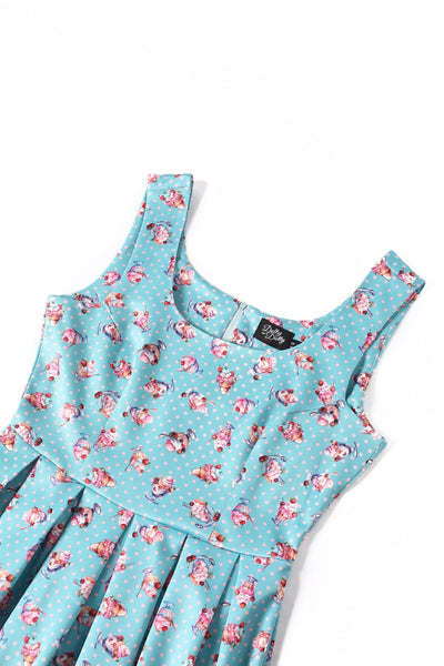 Close up view of Sundae Blue Flared Dress