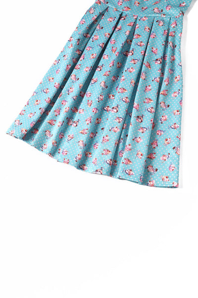 Close up view of Sundae Blue Flared Dress