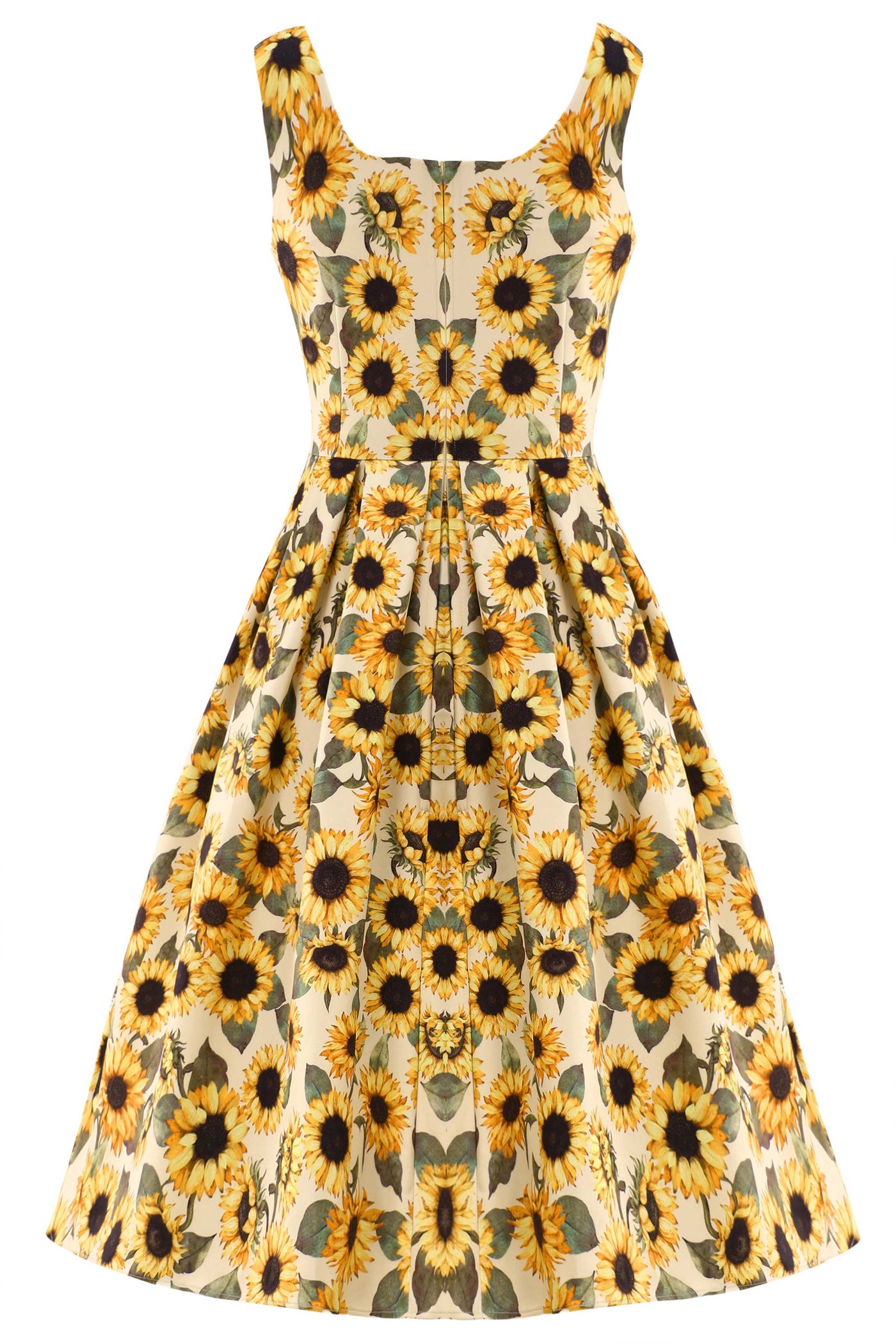 Summer Sunflower Flared Dress With Pockets Summer Sunflower Flared Dress With Pockets