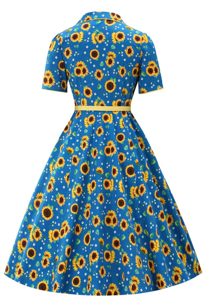 Back view of Sunflower Midi Shirt Dress In Blue