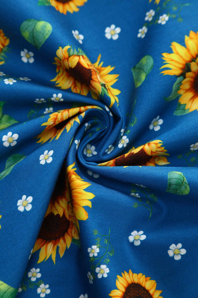 Close up view of Sunflower Midi Shirt Dress In Blue