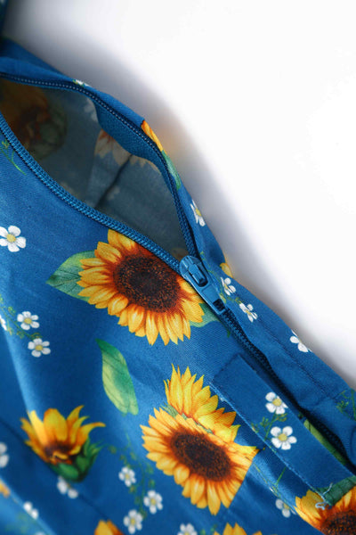 Close up view of Sunflower Midi Shirt Dress In Blue