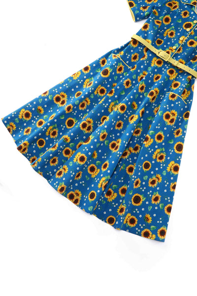 Close up view of Sunflower Midi Shirt Dress In Blue