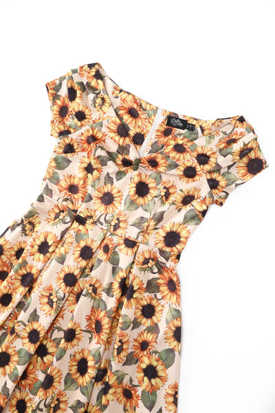 Close up view of Lily Sunflower Off Shoulder Dress