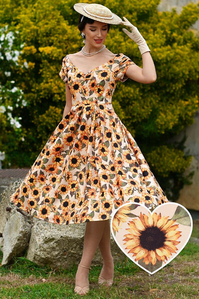 A model wearing a Lily Sunflower Off Shoulder Dress