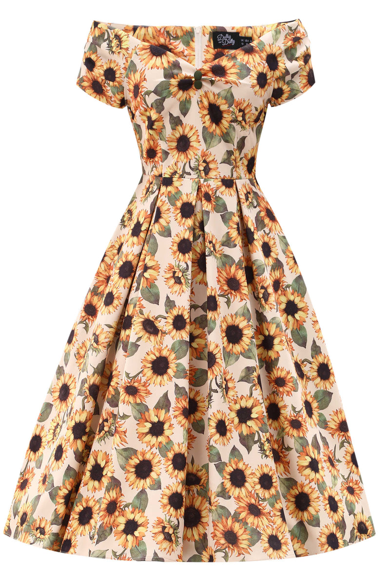 Front view of Lily Sunflower Off Shoulder Dress