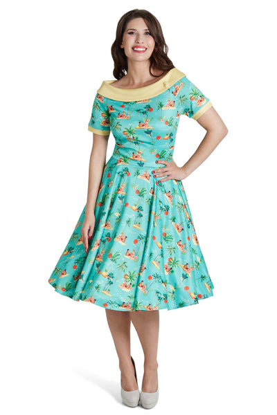 Modelwears Sunset Pinup Couple Swing Dress in Light Green