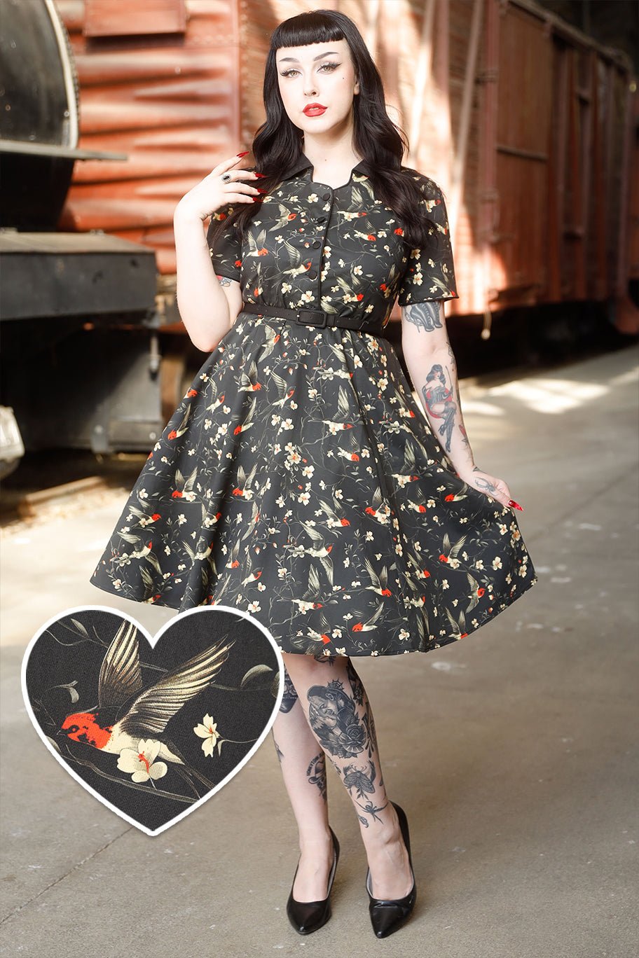 A model wearing Swallow Floral Shirt Dress
