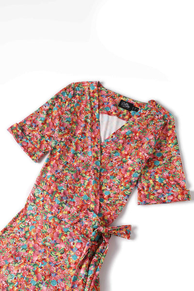 Close up view of Sweets Wrap Dress