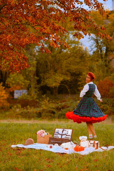 Model photo of Tartan Swing Dess in Green/Red