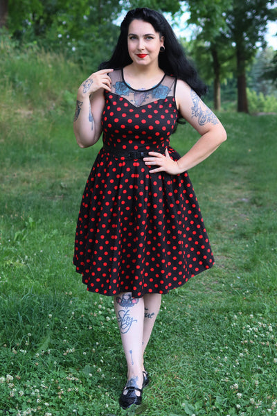 Tea Party Dress in Black/Red Polka Dot Print