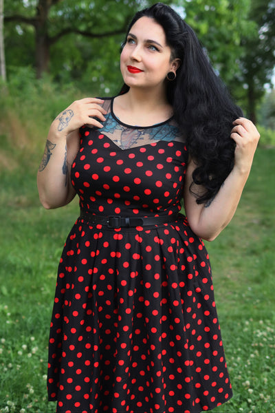 Tea Party Dress in Black/Red Polka Dot Print