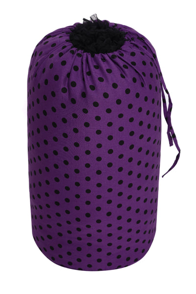 String Tie Purple Petticoat Bag With Black Polka Dots