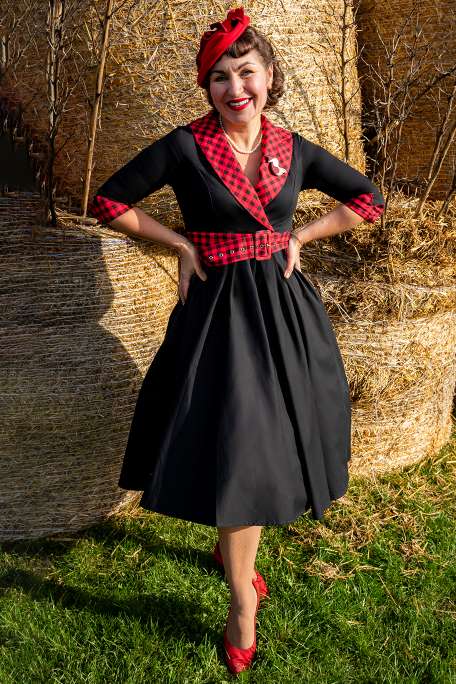 black and red check dress Tiffany Coat With Botika-Devon SIZE:9.5M shapes long sleeves with Black Work Dresses For