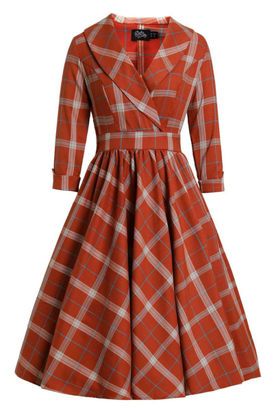 Front view of Tiffany Cayenne Tartan Coat Dress