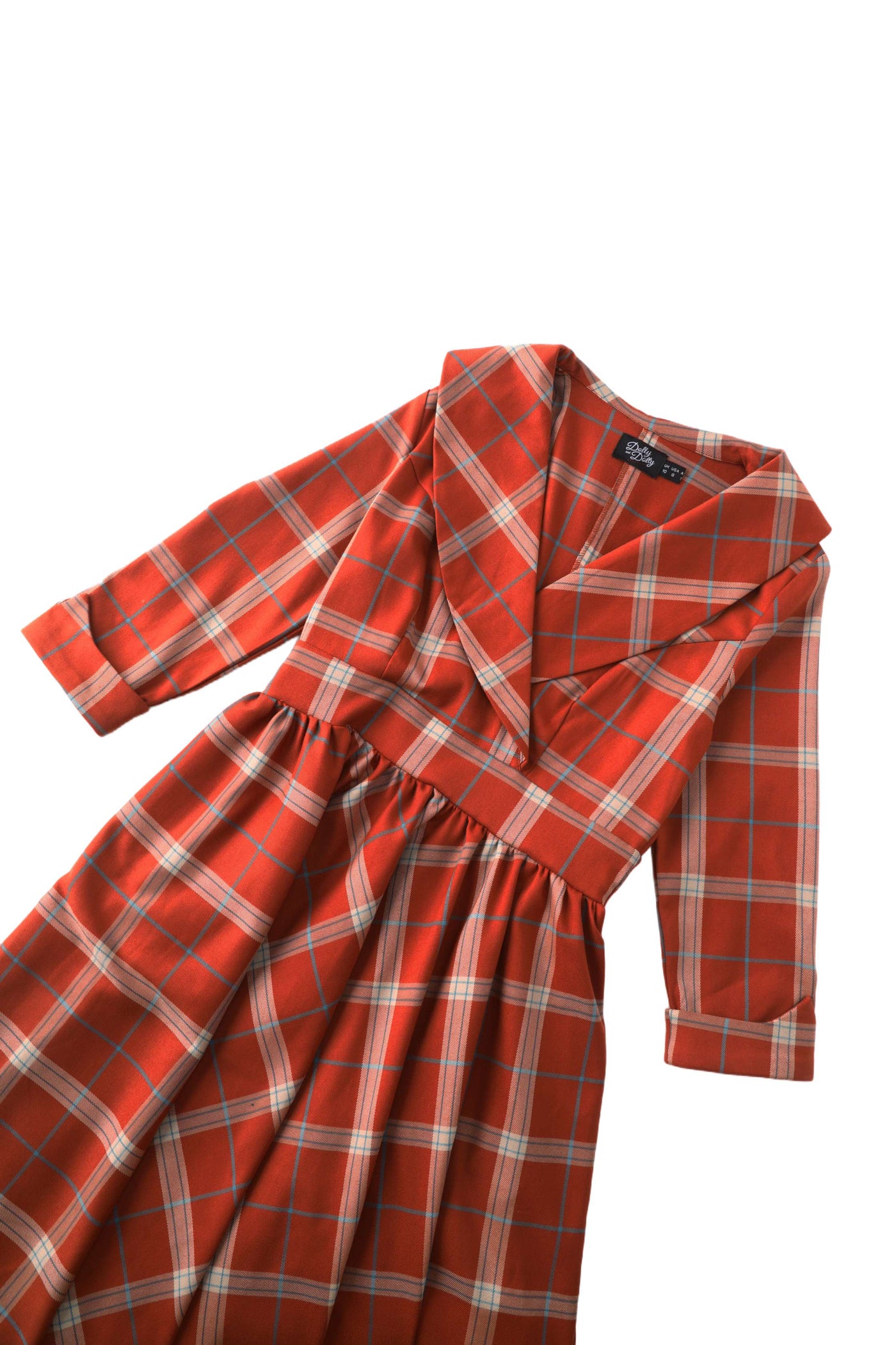 Close up view of Tiffany Cayenne Tartan Coat Dress