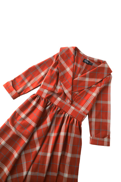 Close up view of Tiffany Cayenne Tartan Coat Dress
