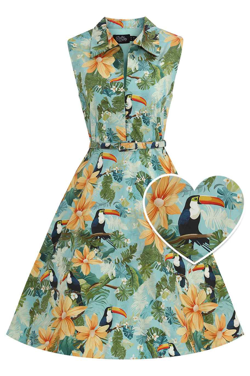 Front view of Tiki Tropical Shirt Dress