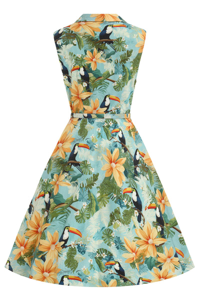 Back view of Tiki Tropical Shirt Dress