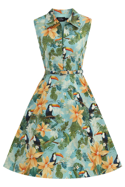 Front view of Tiki Tropical Shirt Dress