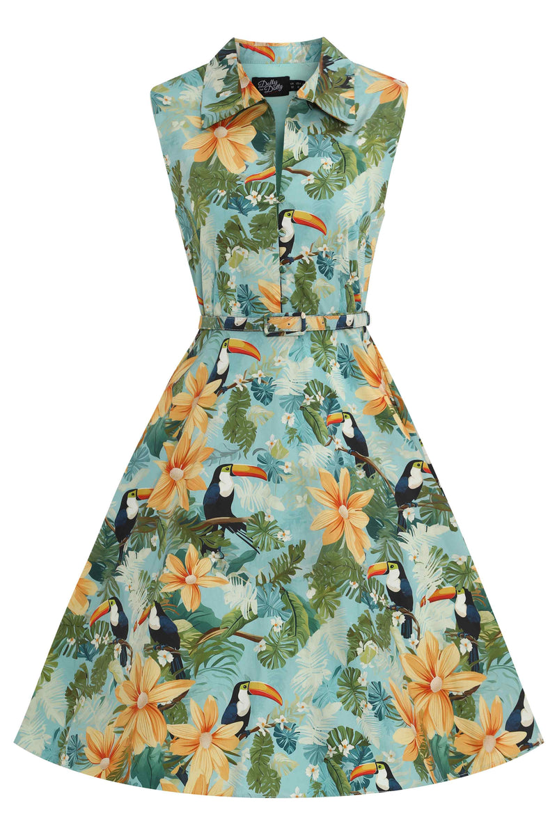 Front view of Tiki Tropical Shirt Dress