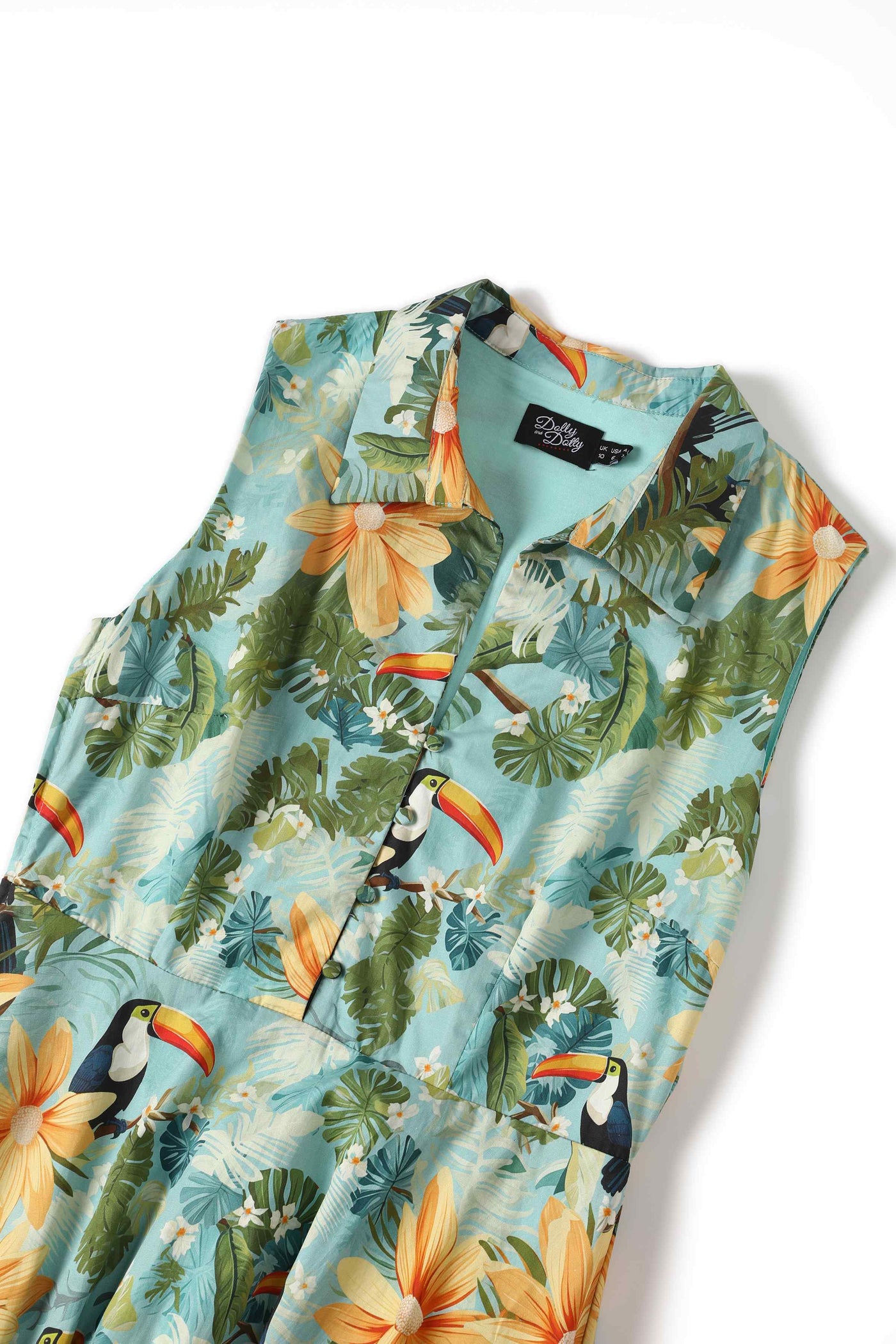 Close up view of Tiki Tropical Shirt Dress