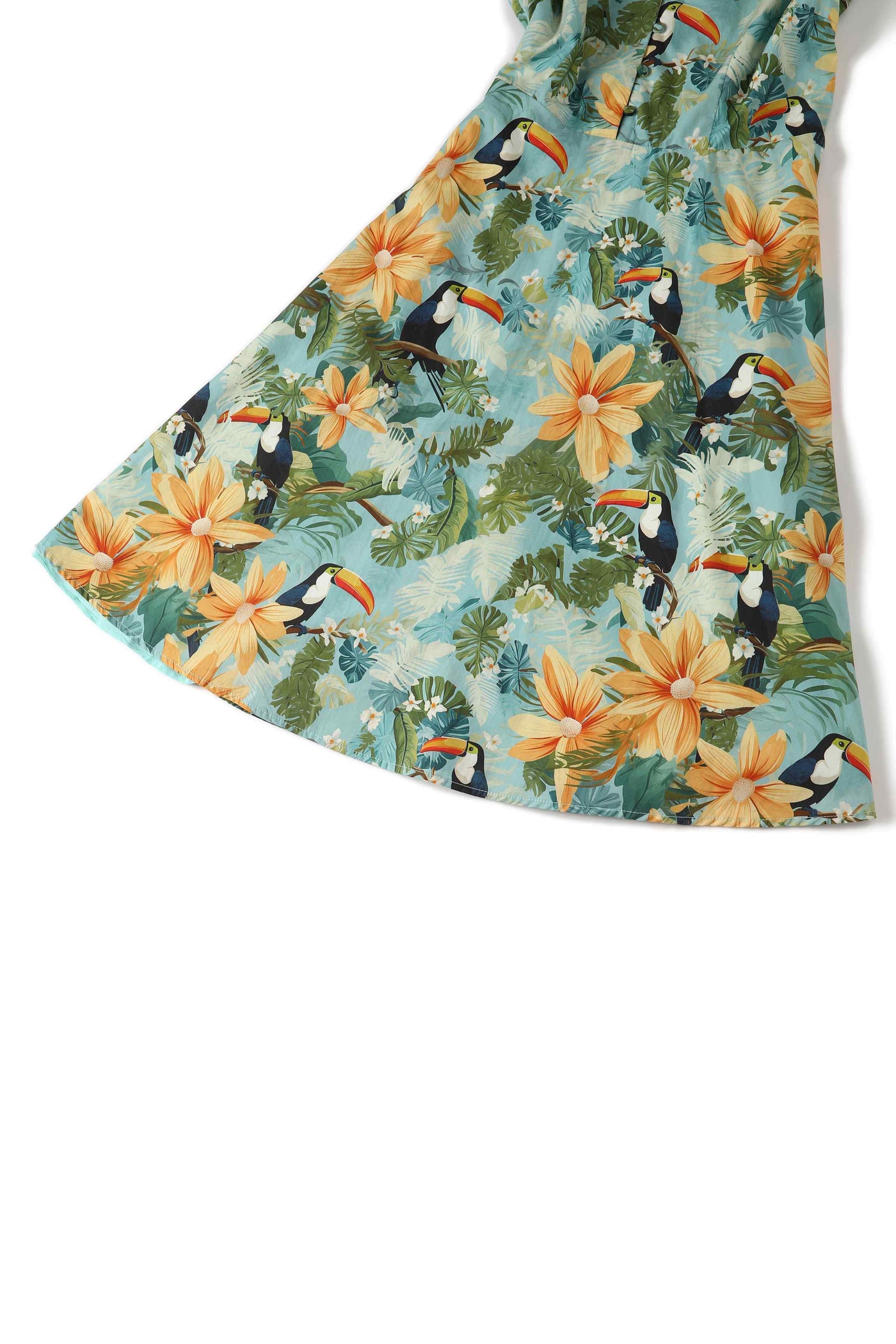 Close up view of Tiki Tropical Shirt Dress