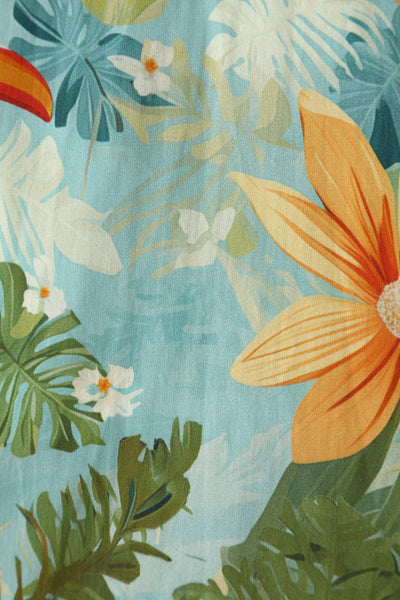 Close up view of Tiki Tropical Shirt Dress