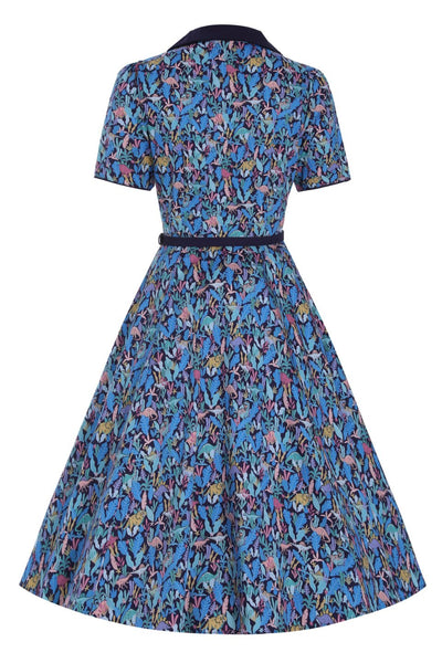 Back view of Dinosaur Shirt Dress in Navy Blue