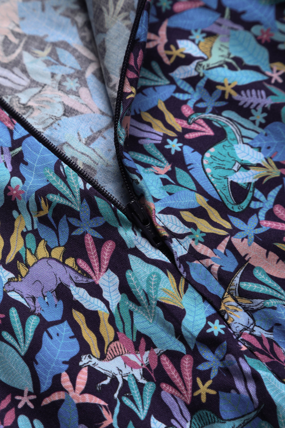 Close up view of Dinosaur Shirt Dress in Navy Blue