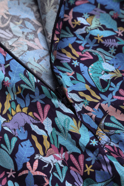 Close up view of Dinosaur Shirt Dress in Navy Blue
