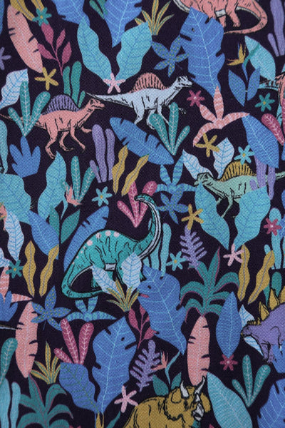 Close up view of Dinosaur Shirt Dress in Navy Blue