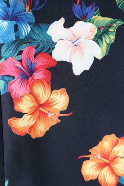 Close up view of Tropical Hibiscus Fitted Off Shoulder Dress