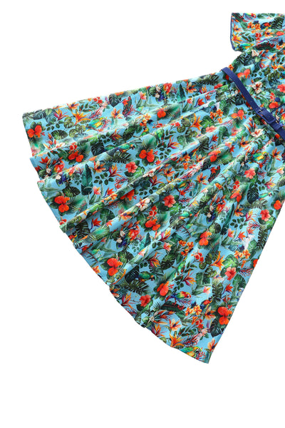 The bottom of Penelope Tropical Parrot Shirt Dress