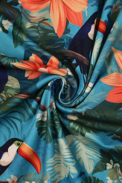 Close up view of Tropical Toucan Strappy Jumpsuit