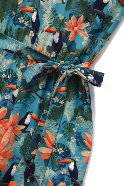 Close up view of Tropical Toucan Strappy Jumpsuit