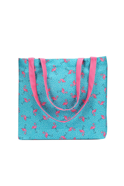 Turquoise Blue Flamingo Print Beach Tote Bag