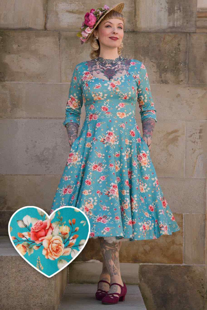 Scarlette Turquoise Floral Mid Calf Dress 8