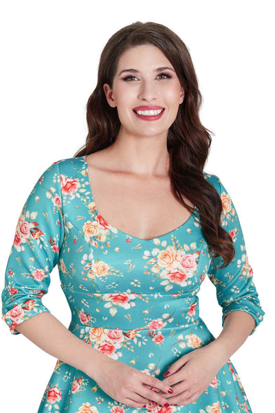 Turquoise Floral Mid Calf Dress