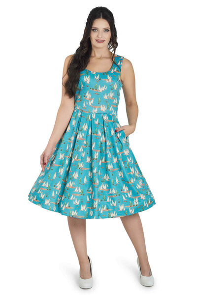 Model wearingg Turquoise Meerkat Swing Dress
