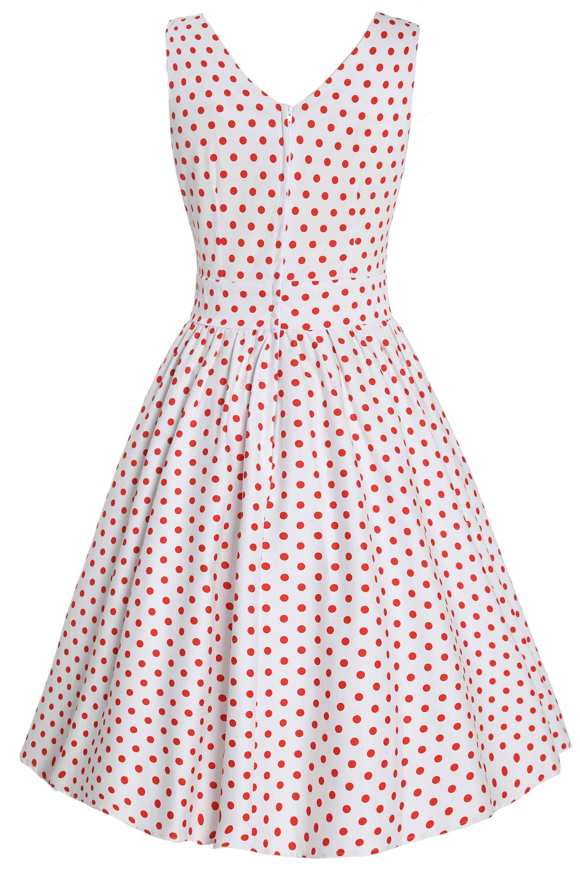May Crossover Bust Dress In White and Red Polka Dots