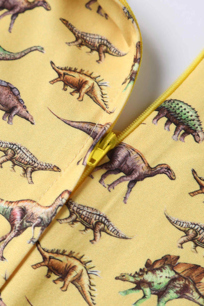 Close up View of Vintage Dinosaur Yellow Long Sleeved Dress