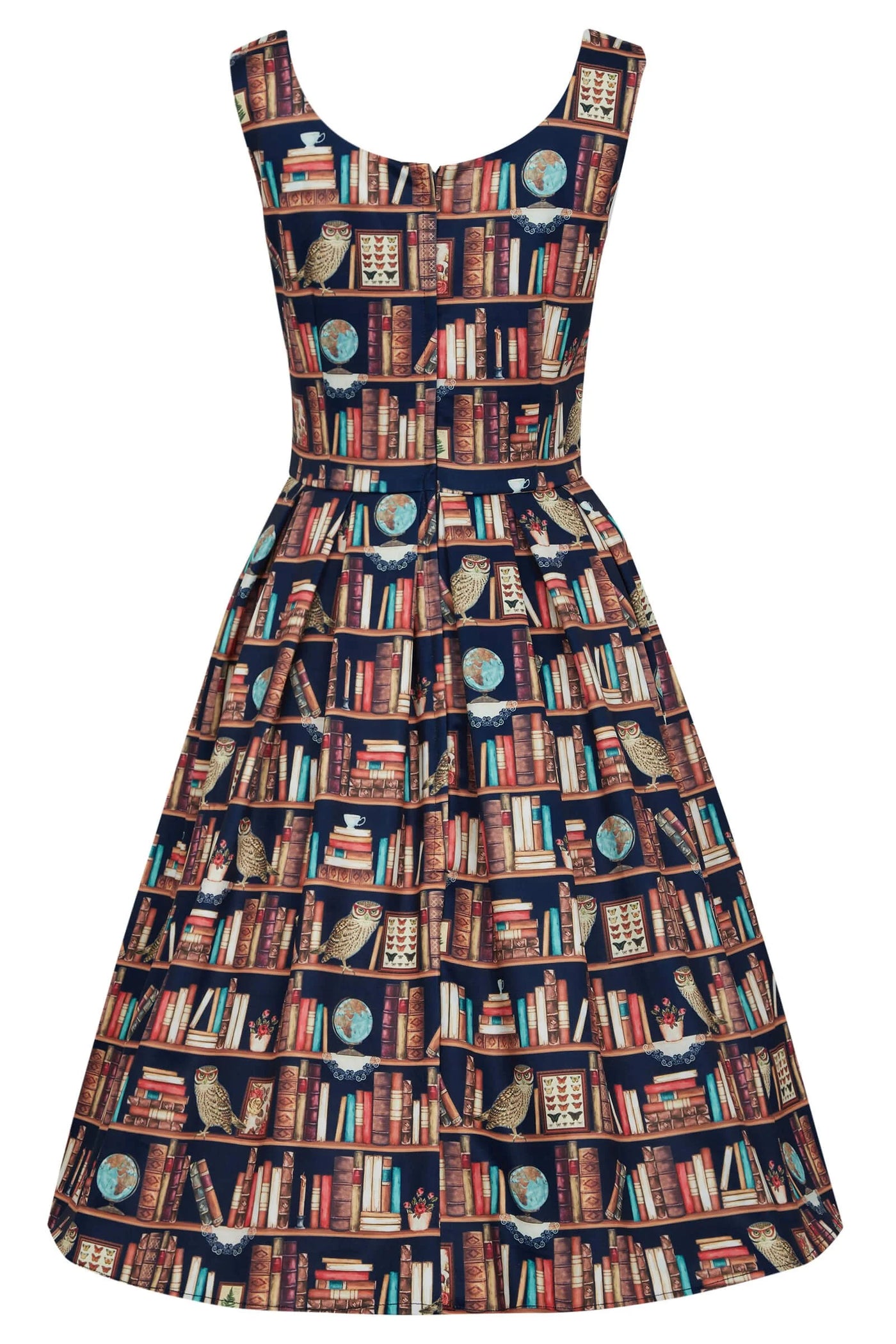 Amanda Library Book & Owl Print Swing Dress back view