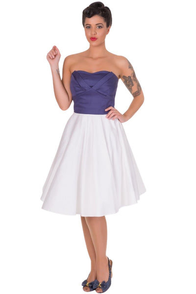 Embroidered Anchor Vintage Inspired Dress in Navy Blue-White